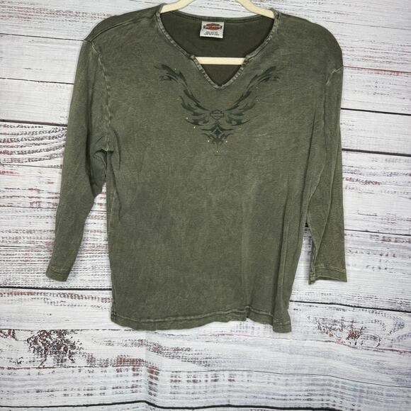 Harley Davidson Y2K Long Sleeve Shirt Womens LG - Picture 1 of 3